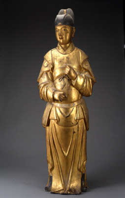 图片[1]-Female official statue with white glaze and gold paint-China Archive